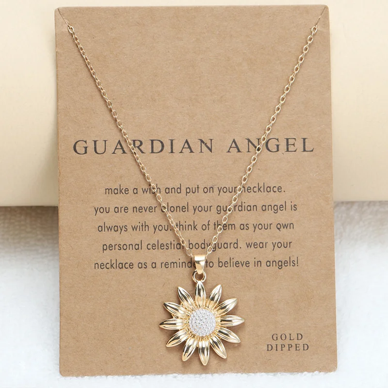 New Double Tone Sunflower Pendant Collar Chain Card Short Necklace