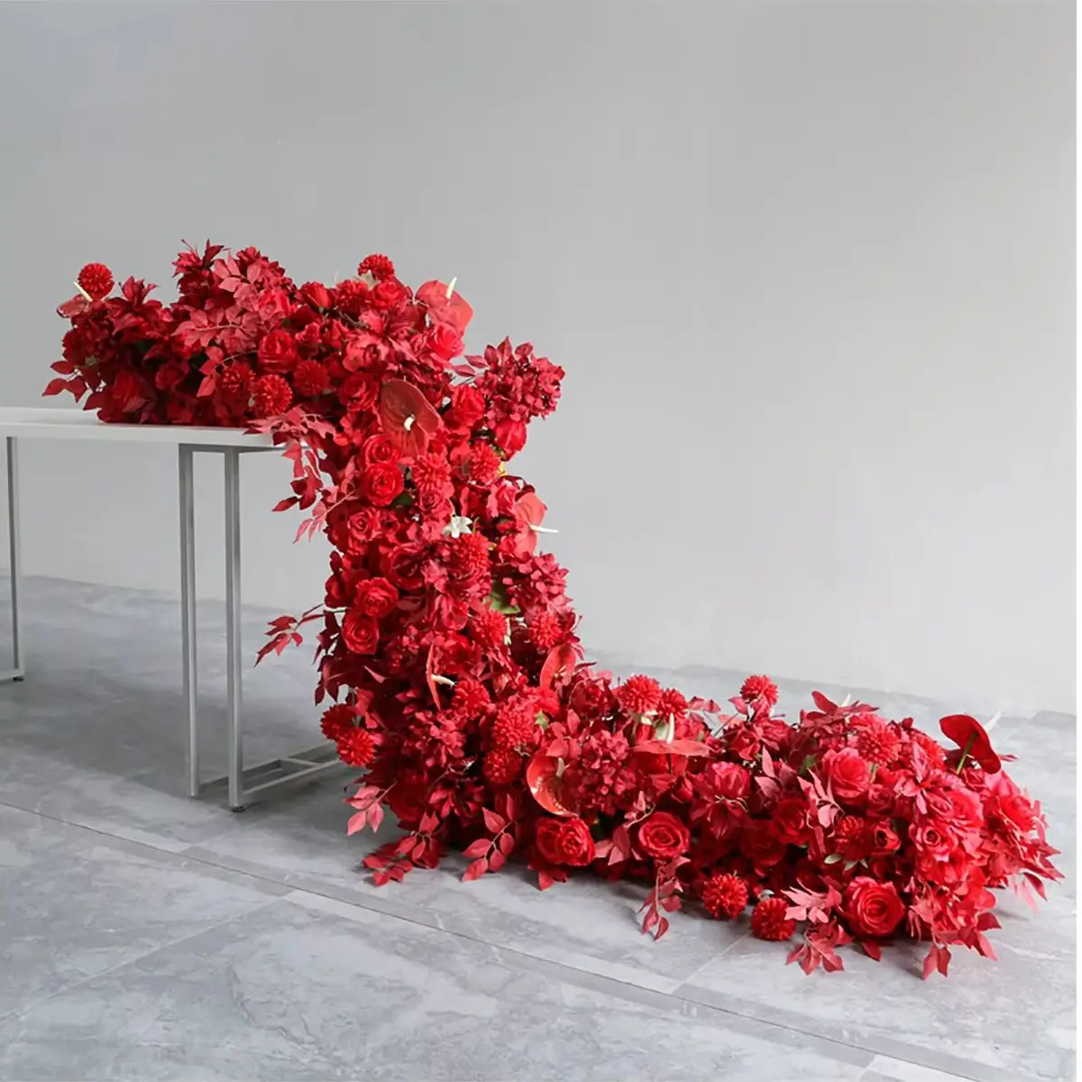 

UFlower 200cm Artificial Red Hydrangea Flowers Row Runner for Wedding Backdrop Table Centerpiece Party Decor Event Wall Props