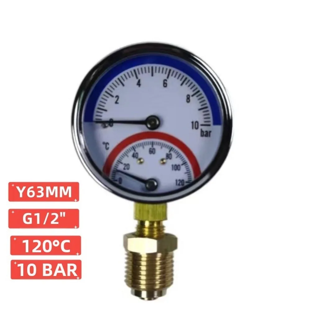 Boiler Temperature Pressure Gauge 0-120C 0-16 Bar For Underfloor Heating System Solar Water With An Included 1/2-inch Check Valv