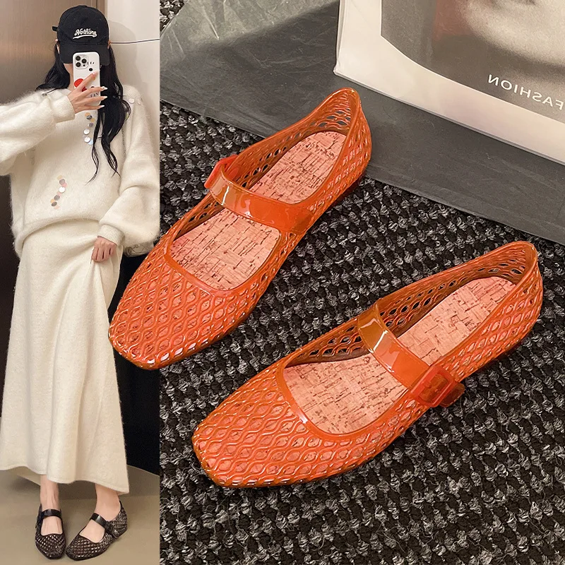 2026 New Hollow Out Flat Sandals Minimal Clear Crystal Casual Shoes Non Slip Breathable Beach Sandals for Daily Wear