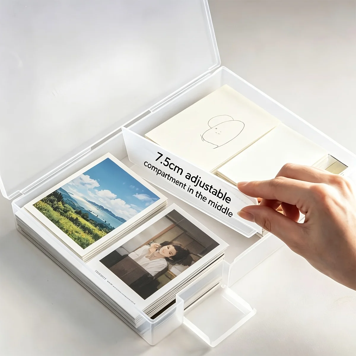 1pc Large Capacity Plastic Postcard Storage Box Divided Photo Organizer Case for Photos Stickers  Desktop Storage Supplies