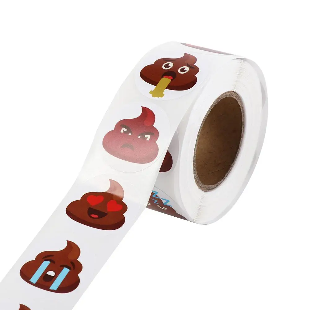 

500pcs Creative Self-adhesive Poop Emoticons Sticker Seal Funny Stationery Sticker 1inch Reward Sticker Office