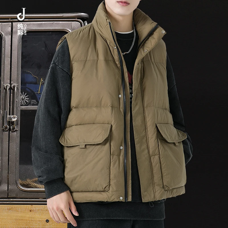 

Зимний жилет на пуху, мужская свободная теплая рабочая одежда, хлопковый жилет с воротником-стойкой и перьями Du, верхняя одежда, молодежная мода, повседневное использование