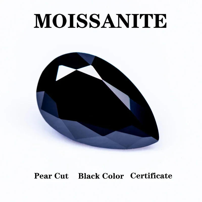 Moissanite Stone Pear Cut Black Natural Color Charms Shiny Gemstone DIY Ring Necklace Earrings Main Materials with Report