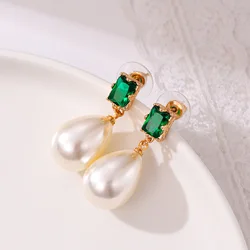 European Luxury Water Drop Simulated Pearl Dangle Earrings for Women Fashion Lady's Ear Accessories Wedding Party Jewelry Gift