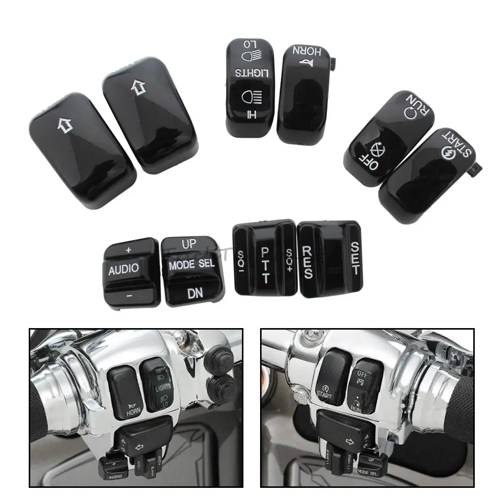 

10Pcs Motorcycle Hand Control Switch Buttons Caps Cover Black For Harley Touring Road King Electra Glide Street Glide 2009-2013