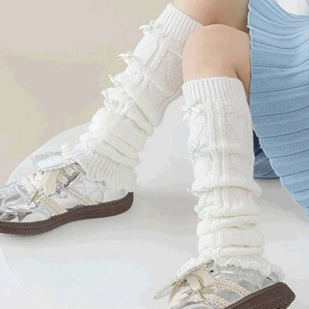 

Fashion Korean Style Children's Leg Warmers JK Harajuku Knitted Leg Cover Lolitas Pile Socks Plaid Bow Socks Girls