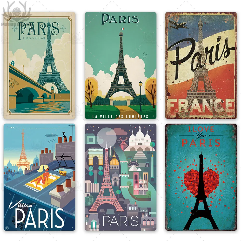 Putuo Decor Paris Vintage Tin Sign Plaque Metal Retro British Coffee Bar House Home Living Room Decorative Wall Poster