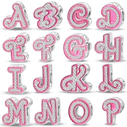 New in Silver Color Zircon Series Pink 26 Letters Beads Fit Pand 3mm Bracelet DIY Charm Pendant Woman Jewelry Hot Sale