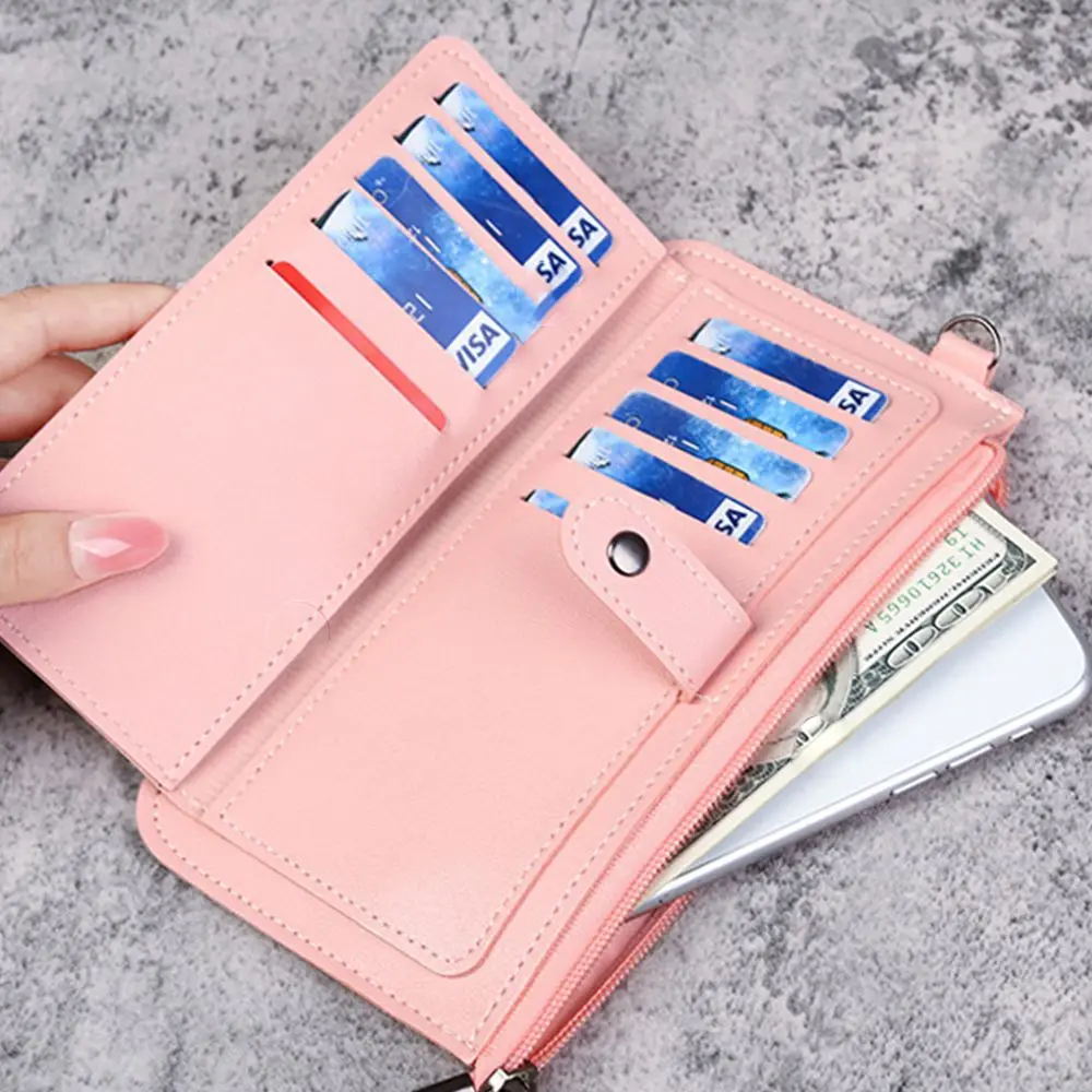 Posição Casual Multi-Card Clutch para Mulheres, Zíper Longo, Couro PU, Borla Dobrável, Porta-Cartão, Porta-moedas, Carteira Feminina, Carteira