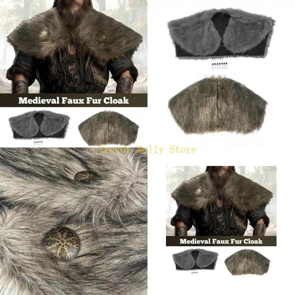 

N5KB Мужские накидки из искусственного меха унисекс, винтажная зимняя одежда, готовая реконструкция мероприятия