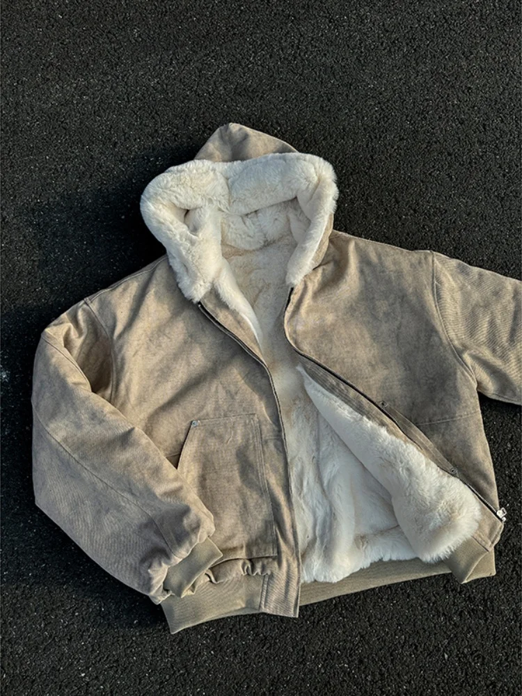 

Cleanfit Men's Winter Thiened Fce Lined Lamb Velvet Jaet American Sle Cotton Coat Warm Casual Hooded Long Sve