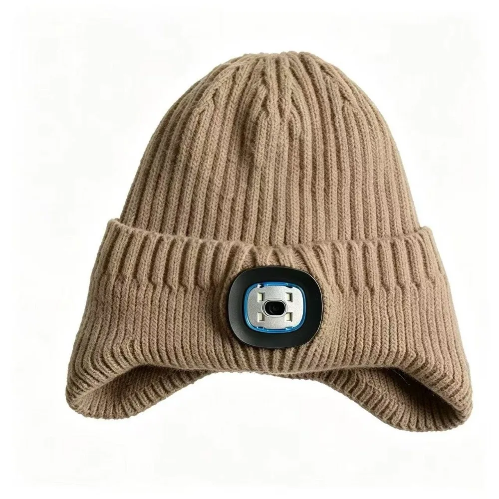 Rechargeable LED Light Beanie White LED Light Warm and Elastic Illuminated Knitted Hat Knitted Three Brightness Levels