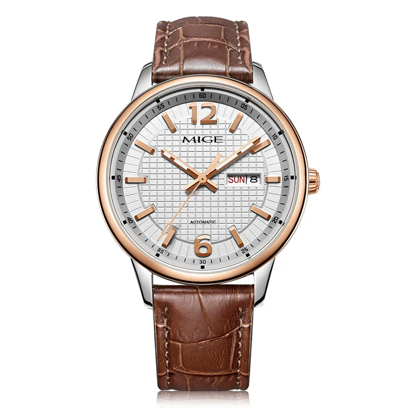 MIGE оригинальные автоматические механические часы Miyota для мужчин, водонепроницаемые светящиеся сапфировые часы с календарем из нержавеющей стали, мужские наручные часы