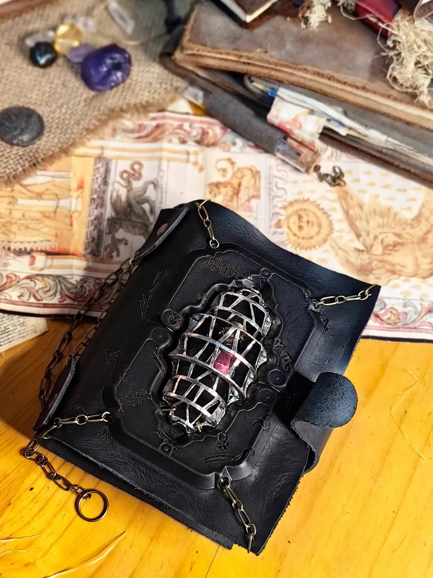 BLAMAG Prisoner Of The Demon Theme Magic Book Handmade Leather Creative Diary Journal Hand Account