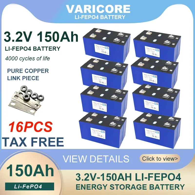 16pcs 3.2v 102Ah 105Ah 150ah Lifepo4 Grade A Battery Lithium Iron Phosphate for 12v Campers Golf Cart Off-Road Solar Wind Yacht