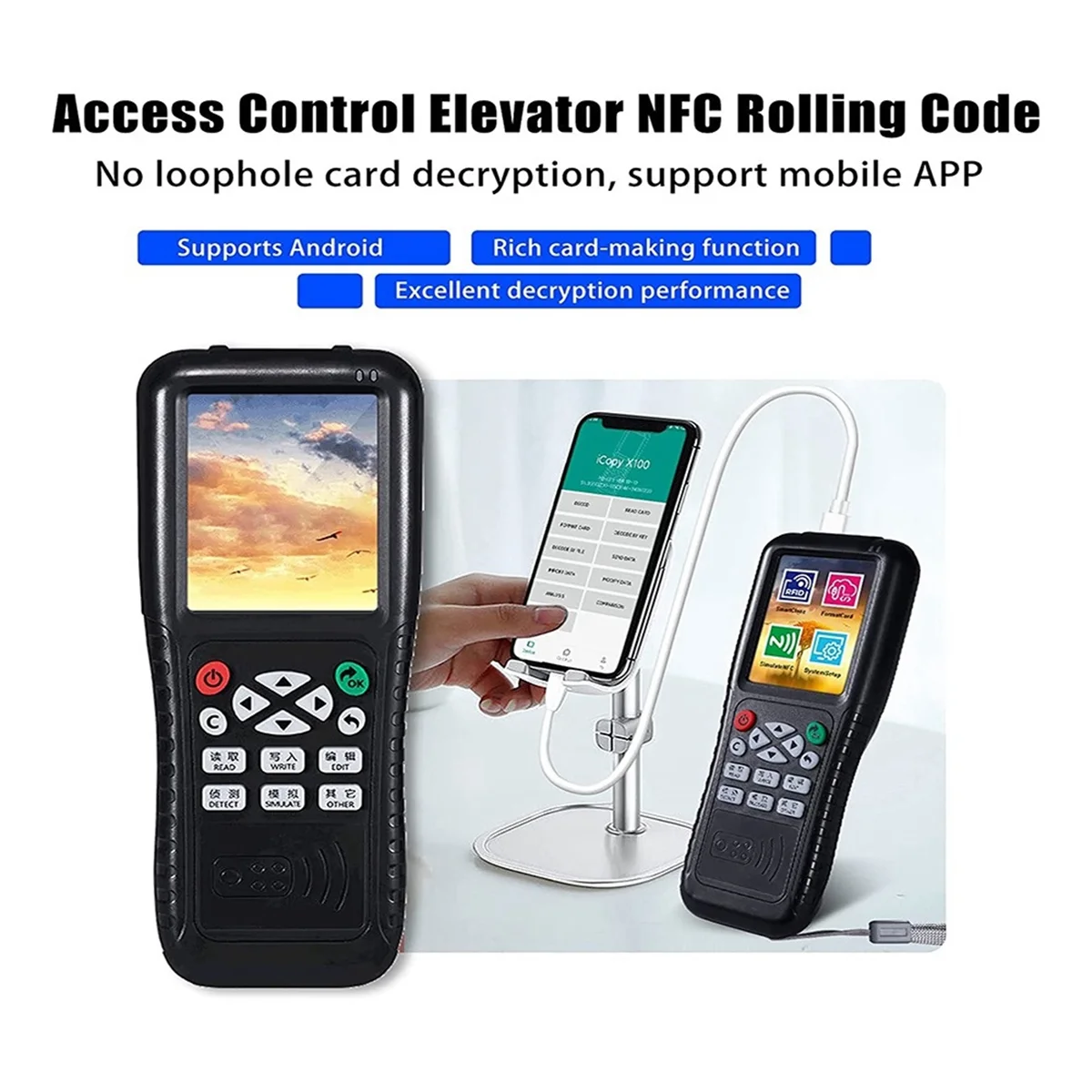 كاتب قارئ ناسخة بطاقات NFC RFID، كاتب قارئ البطاقات الذكية NFC ناسخة RFID، النسخة الإنجليزية ICopy X100 NFC ID IC Reader