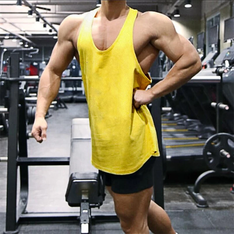 Men's Quick-Drying Mesh Running plain color Vest Summer Fitness Sportswear Gym Workout Tank Top Casual Athletic Y-shaped vest