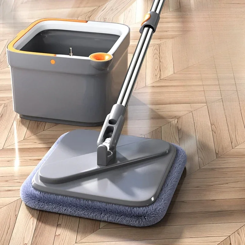 Spin Mop With Bucket Hand-Free Lazy Squeeze Mop Automatic Magic Floor Mop Self-Cleaning Nano Microfiber Cloth Square Mop