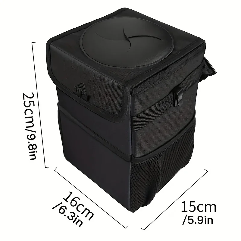 Leak Proof Car Trash Can with Lid - Car Trash Bag Hanging with Storage Pockets Collapsible and Portable Car Garbage Bin