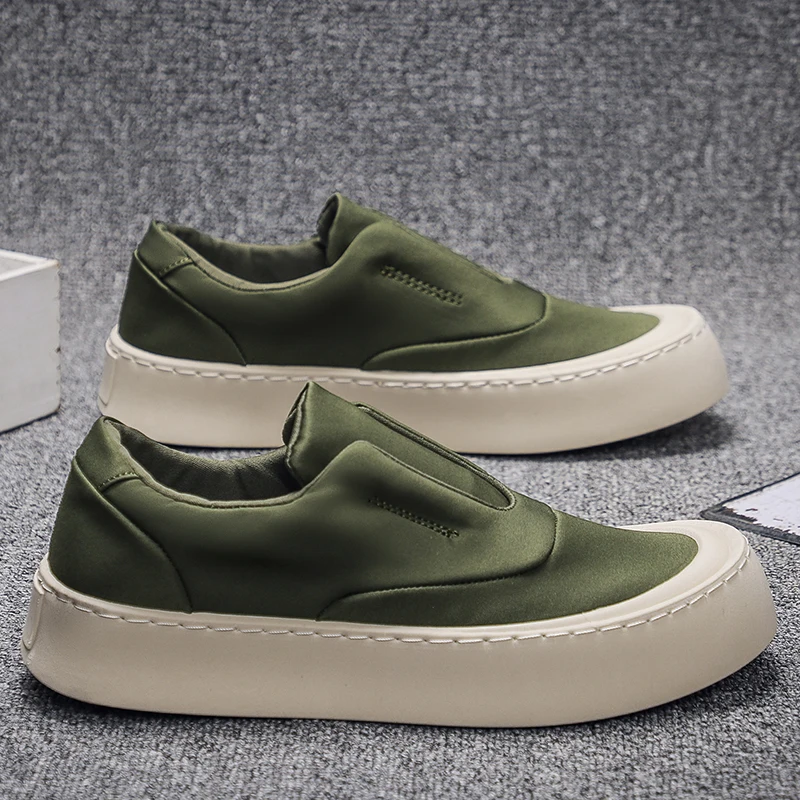 Vulcanized Shoes Men Green British Style Casual Canvas Sneakers For Men Platform Walking Fashion Man Sneakers 2024