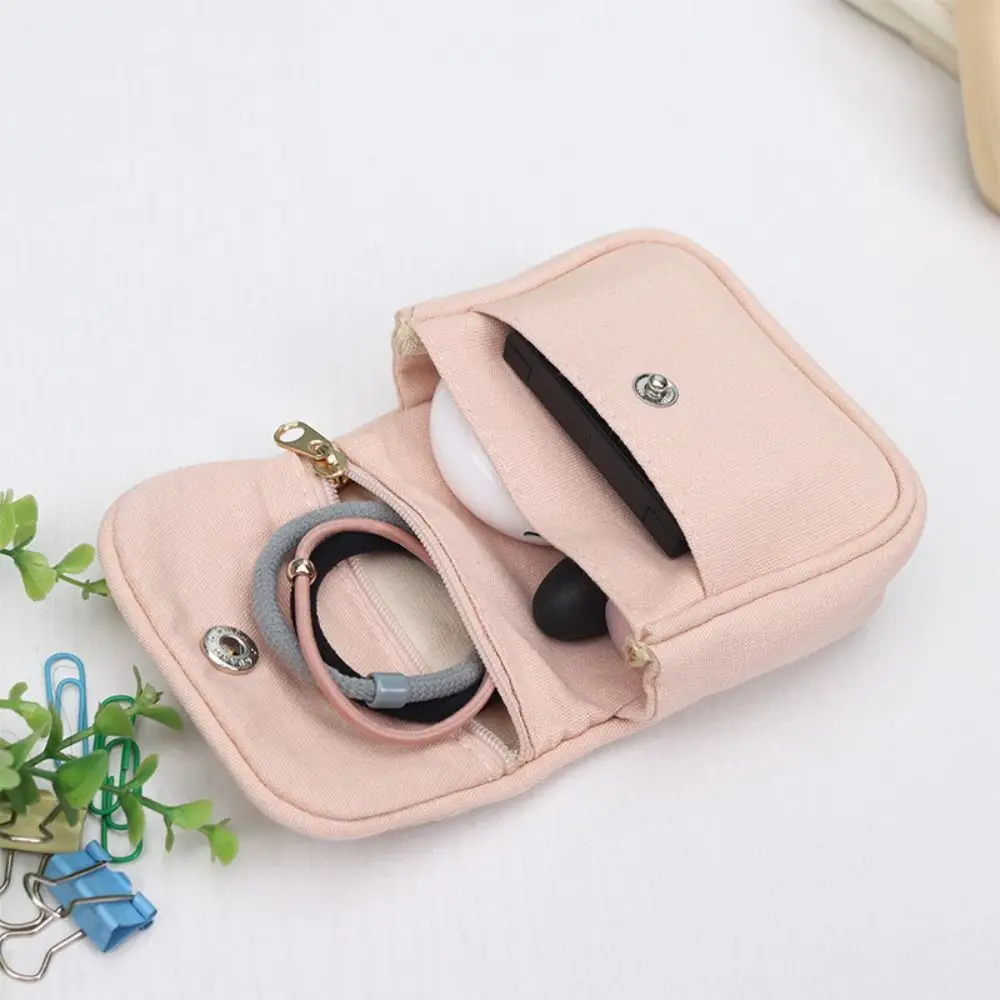 Canvas Mini Portable Coin Purse Card Organizer Solid Color Student Simplicity Wallet Lightweight Key Case Portable Card Holder