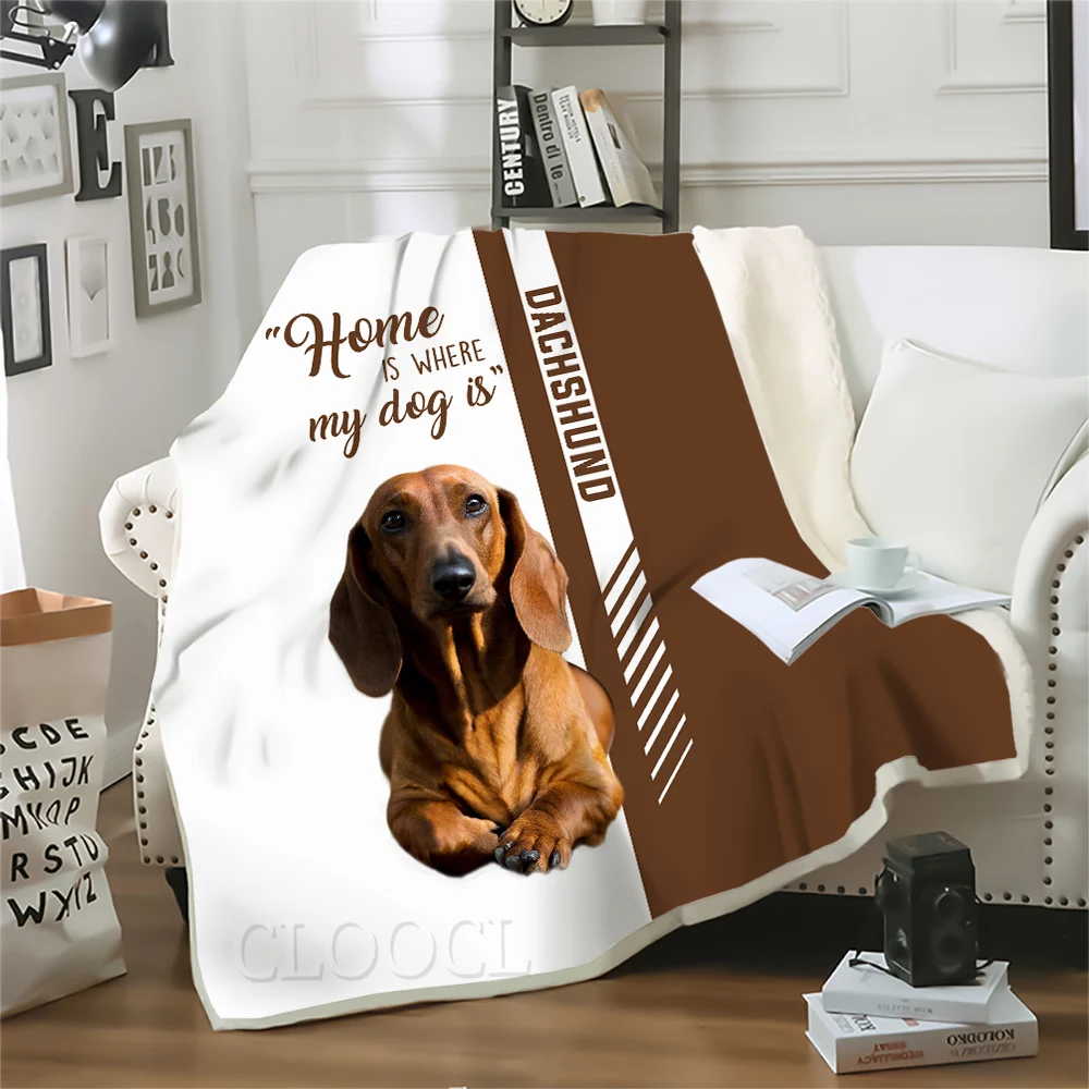 HX Dachshund Blanket Home Is Where My Dog Is 3D Printed Throw Blankets for Bed Double Layer Quilts Travel Portable 130x150cm