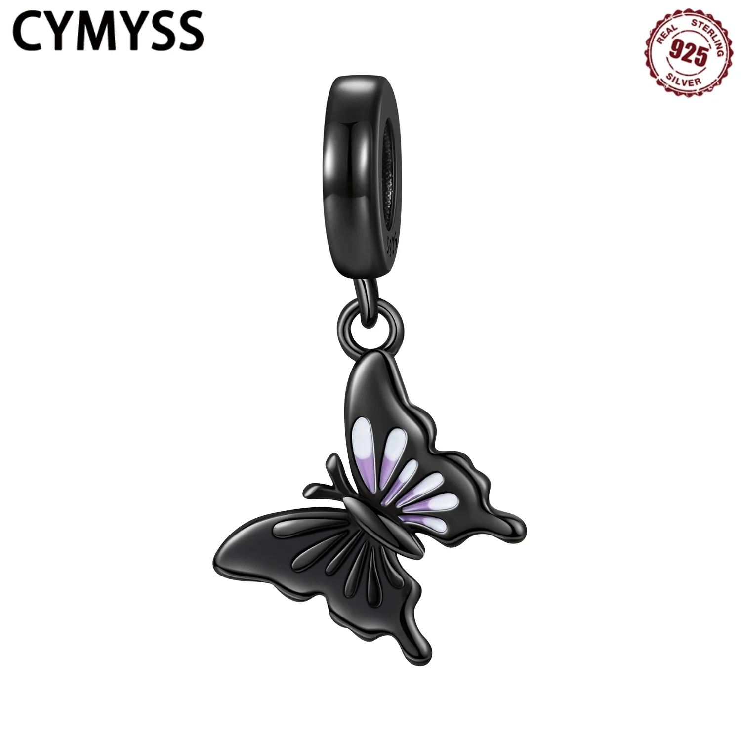 

CYMYSS 2025 New S925 Sterling Silver Gradient Black Butterfly Pendant Fine Jewellery DIY Women's Pendant