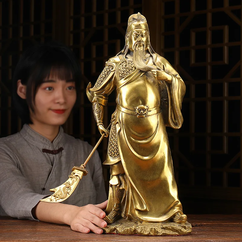 LARGE Company home Porch lobby thriving business Money Good luck God of wealth GUAN GONG brass Sculpture office Ornament