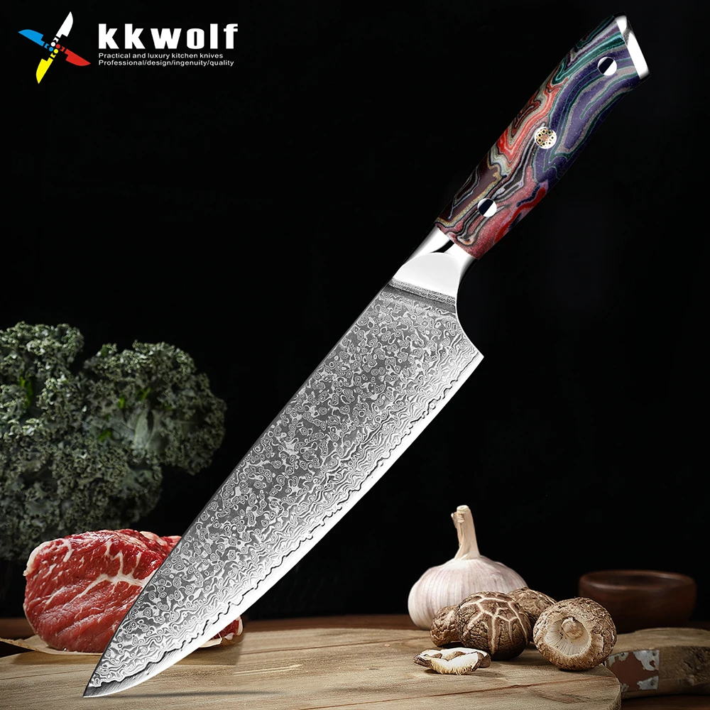 

Profession 8 Inch Damascus Chef Knife Ultra Sharp Kitchen Knife Japan VG-10 Steel Chefs Cooking Knife Color G10 Handle Cut meat