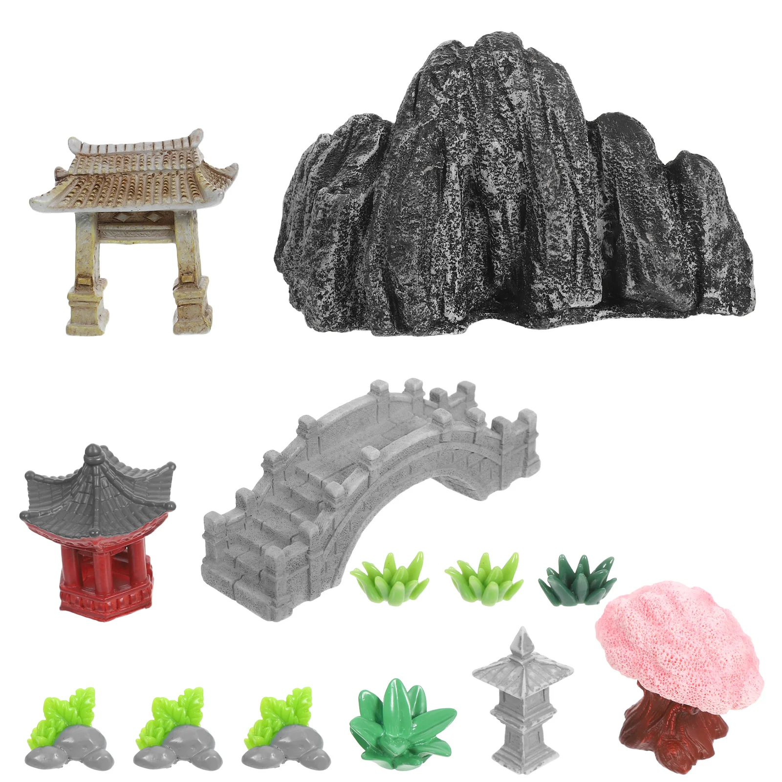 

13pcs Miniature Rockery Fake Chinese Style Desktop Ornament Indoor Resin Landscape Statue For Garden Decor