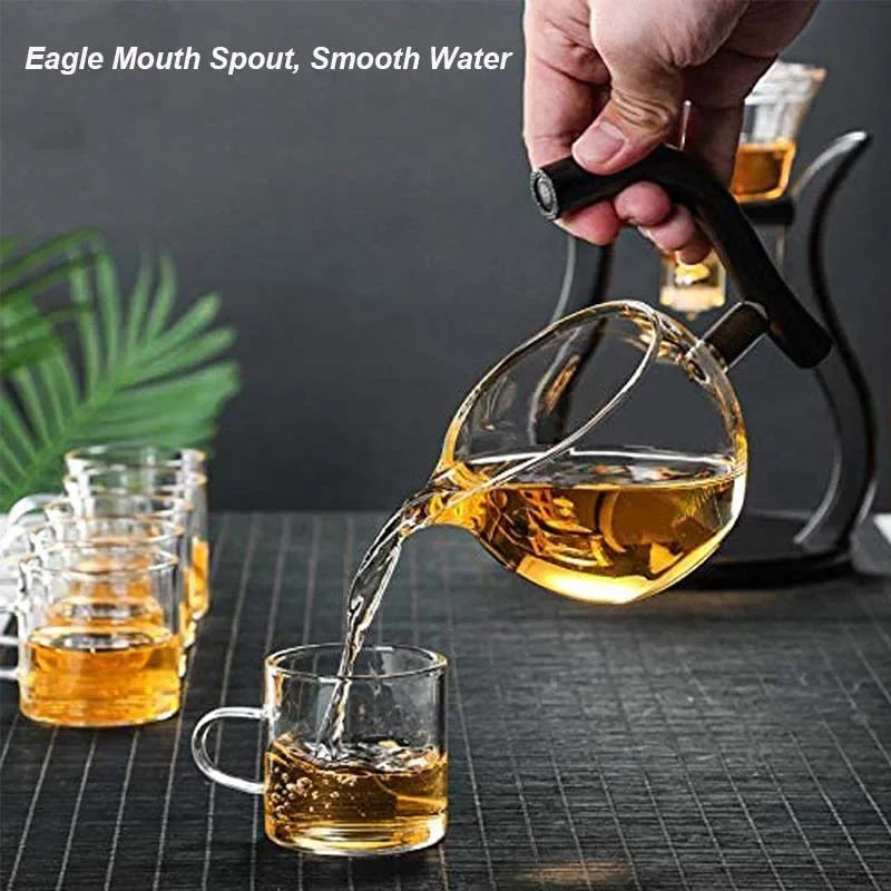 Automatic Glass Teapot Suit Kungfu Glass Tea Set Magnetic Water Diversion Rotating Cover Bowl