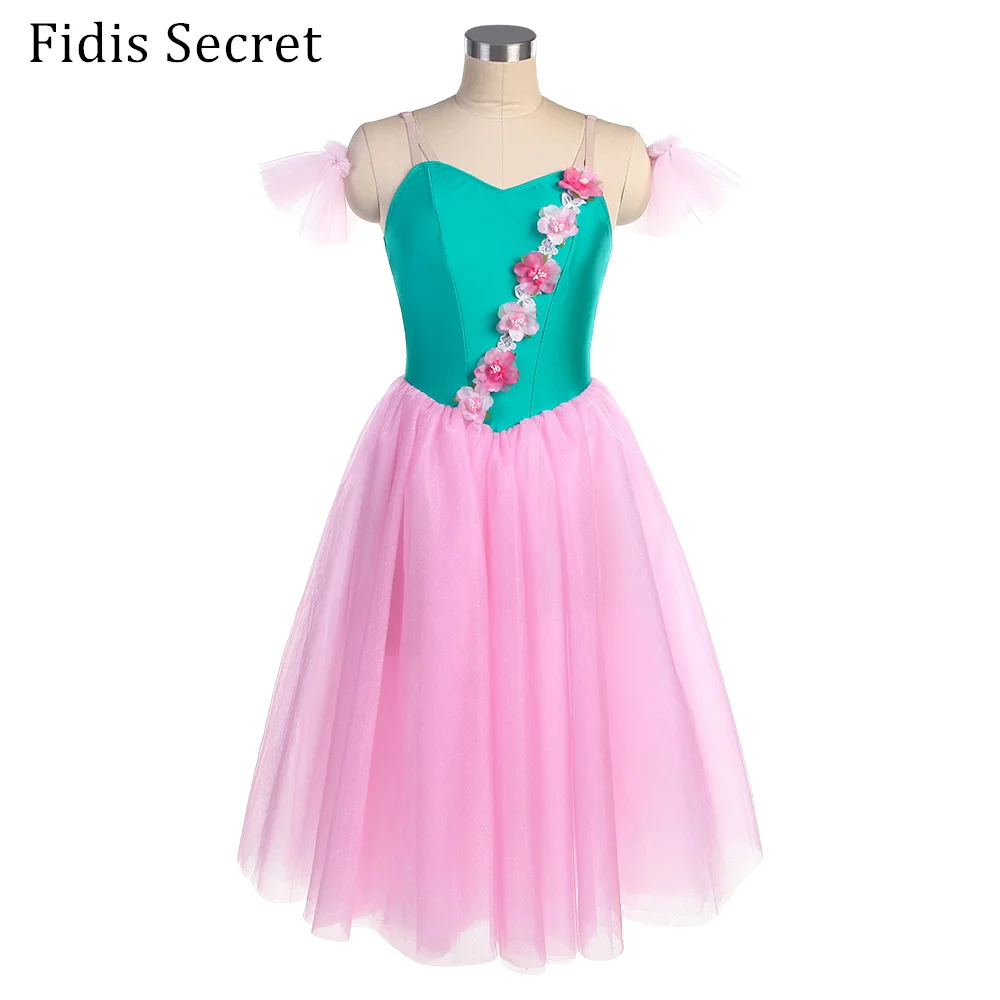 

Ballerina Stage Performance Romantic Ballet Tutu Costumes,Green Spandex Top + Pink Long Skirt,Girls Birthday Bridesmaid Dresses