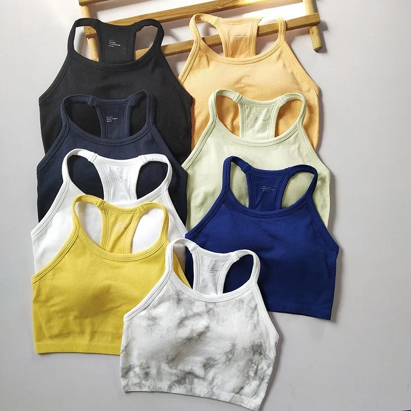 Tie Dye Halter Sports Bra Women Padded Yoga Bras Fitness Gym Crop Top Workout Clothes Athletic Push Up Running Underwear Female