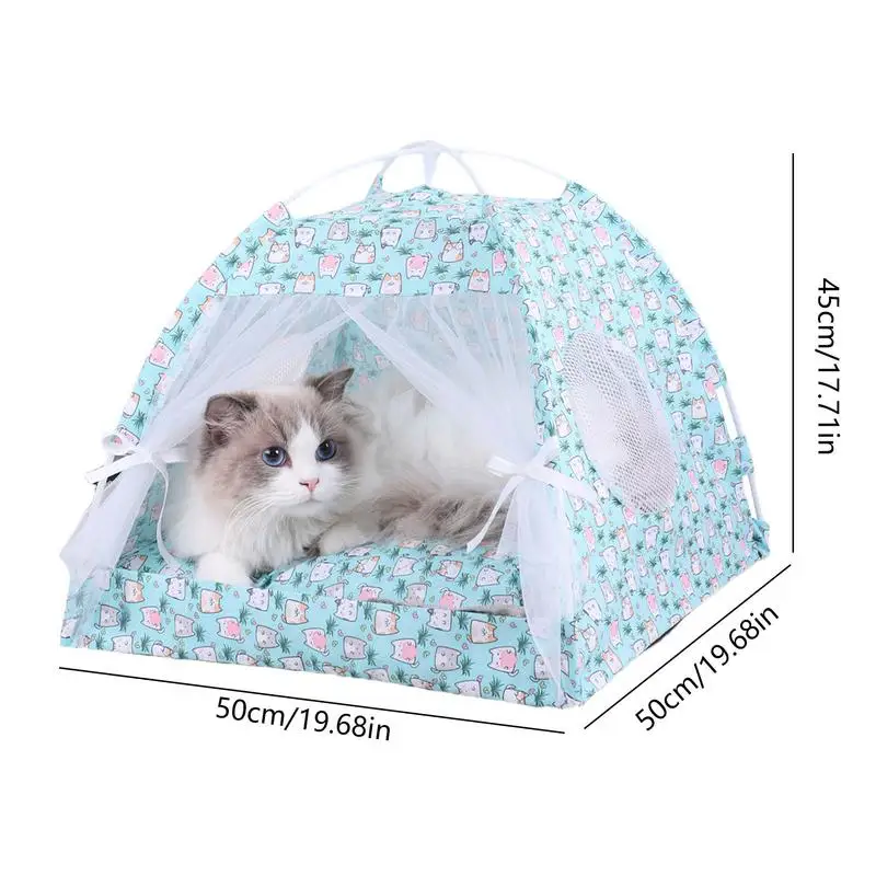 Lit de tente pliable pour animaux de compagnie, abri solaire pour animaux de compagnie, accent de diversification floral semi-fermé, tente de jeu pour chat, lit d'intérieur pour chien