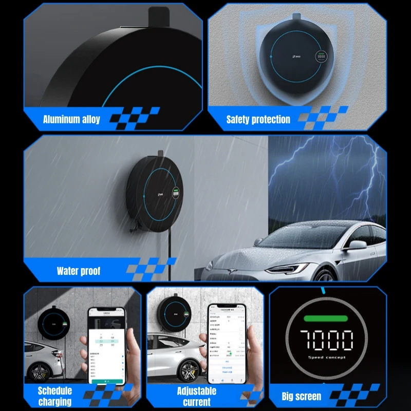 New 7KW Electric Vehicle DC Charging Station GBT EVSE Wallbox Intelligent Charging Post 1Phase Electric Vehicle Charger