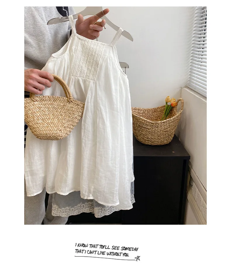Baby Girl Dress Girls White Dress 2024 Summer Korean Baby Girls Sleeveless Slip Dress Western Style Children Princess Dresses image 5