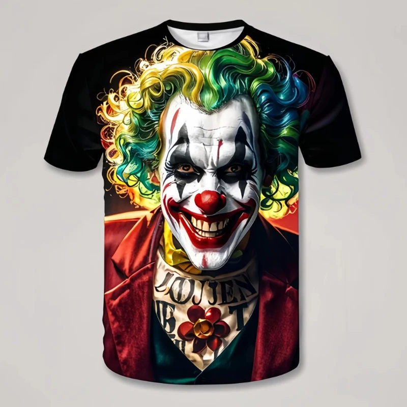 Camiseta con estampado 3D del Joker de película para hombre, ropa de calle de manga corta con cuello redondo, Top de entretenimiento informal de gran tamaño