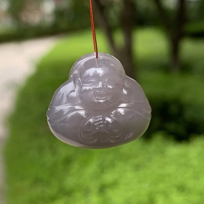 Natural Qinghai Hetian Jade Violet Pendant , Maitreya Buddha Good Fortune, Women'S Model In Smoky Purple