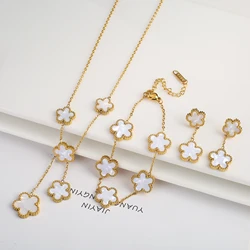 Fashion Stainless Steel Five Leaf Flower Women Jewelry Set Bracelet Necklace Earrings Simple for Woman Clover Brand Jewelry