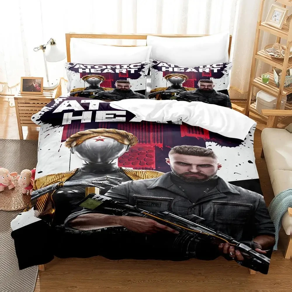 Imagem -05 - Imprimir Jogo Atomic Coração Bedding Grupo Capa de Edredão Conjunto de Cama Colcha Fronha Consolador Rei Queen Size Meninos Adulto 3d