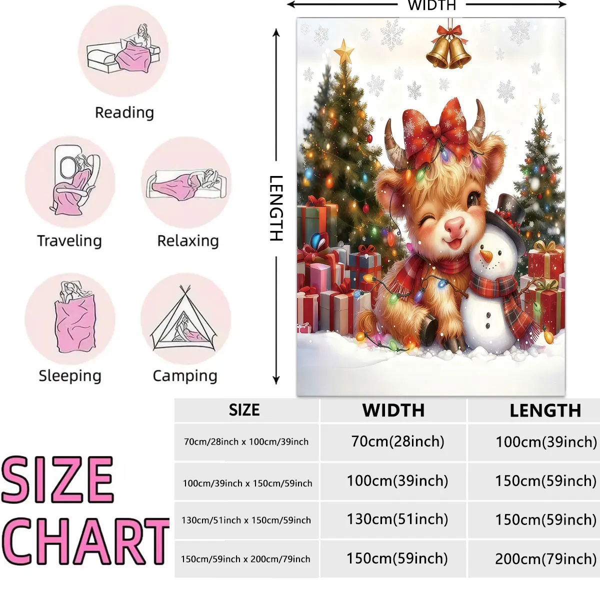 1 قطعة عيد ميلاد سعيد المرتفعات البقرة المطبوعة الفانيلا بطانية بأحجام متعددة مريحة NapLeisure بطانية ، آلة قابل للغسل #2