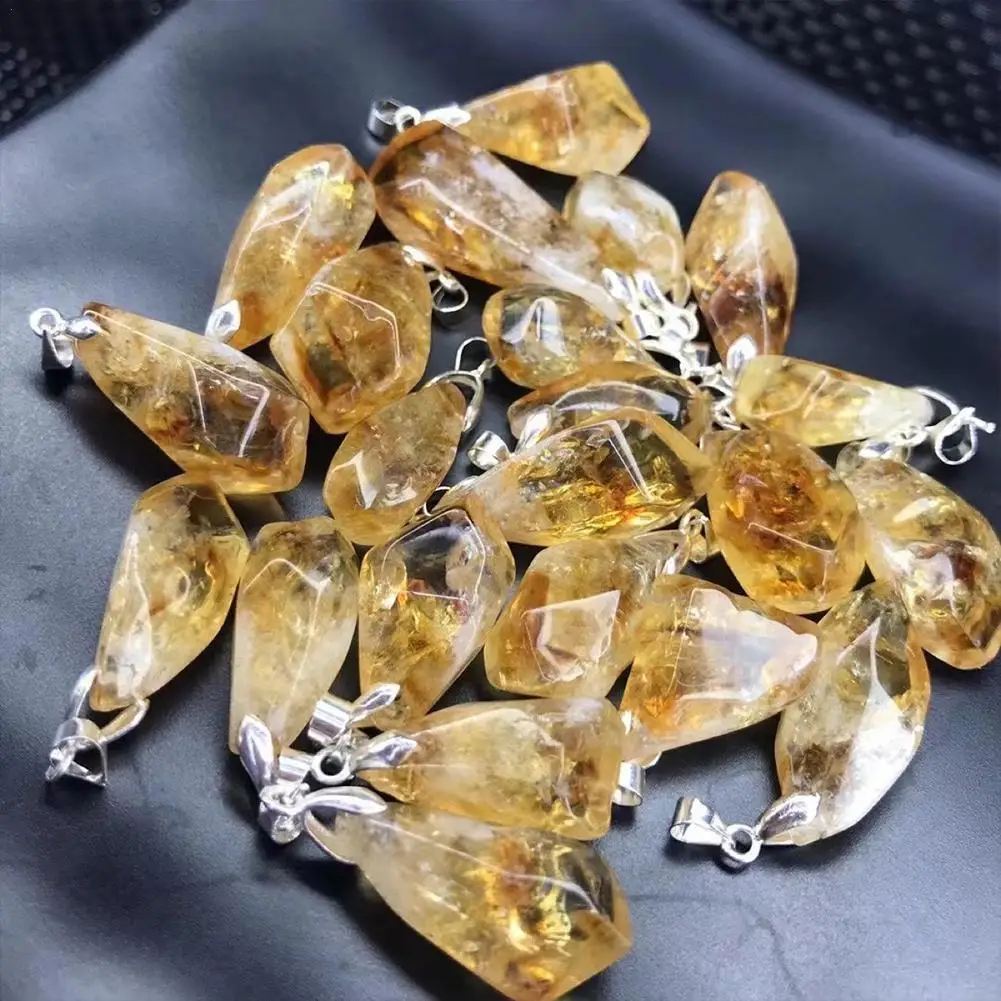 Natural Citrine Crystal Stone Healing Home Decor Yellow Quart Stone Mineral Specimen Decoration DIY Pendant