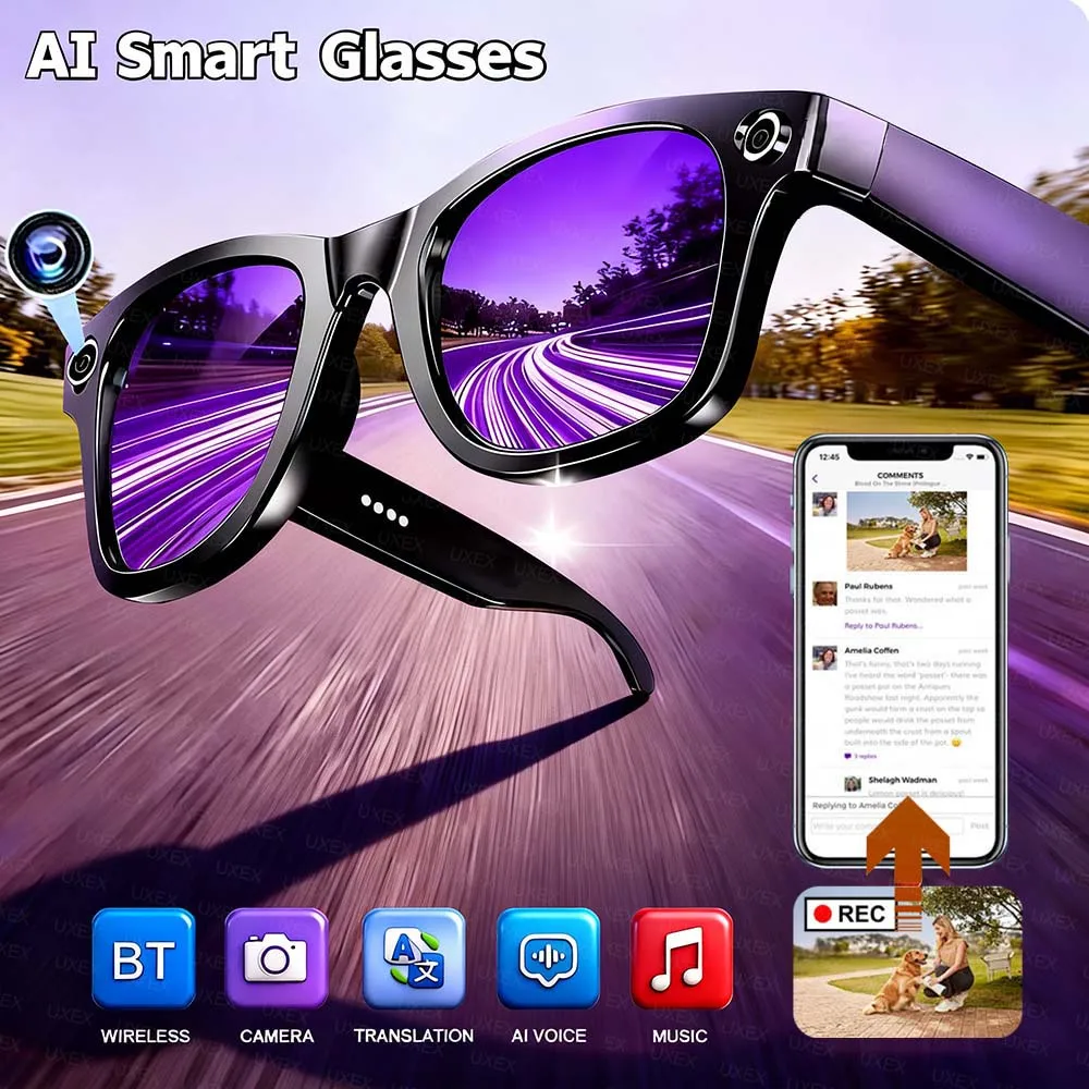 New Camera AI Glasses Men Smart Translation Glasses Photo Waterproof Voice Assistant Bluetooth Call Gift Smart Sunglasses Women