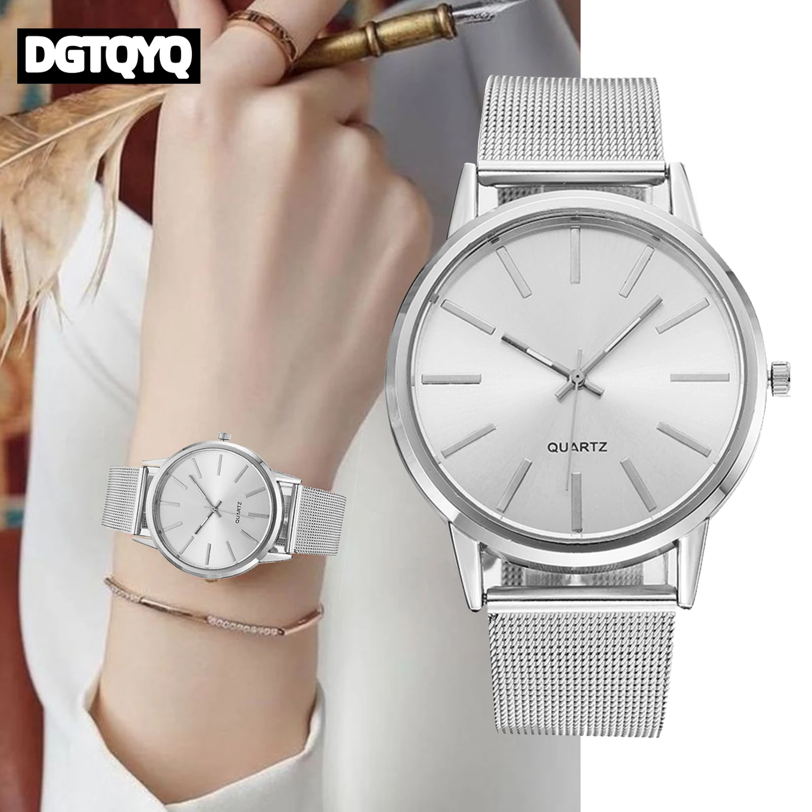 

Роскошные женские часы 2026, новые стильные серебряные минималистичные деловые женские кварцевые часы, дышащие кожаные стальные часы Reloj Mujer