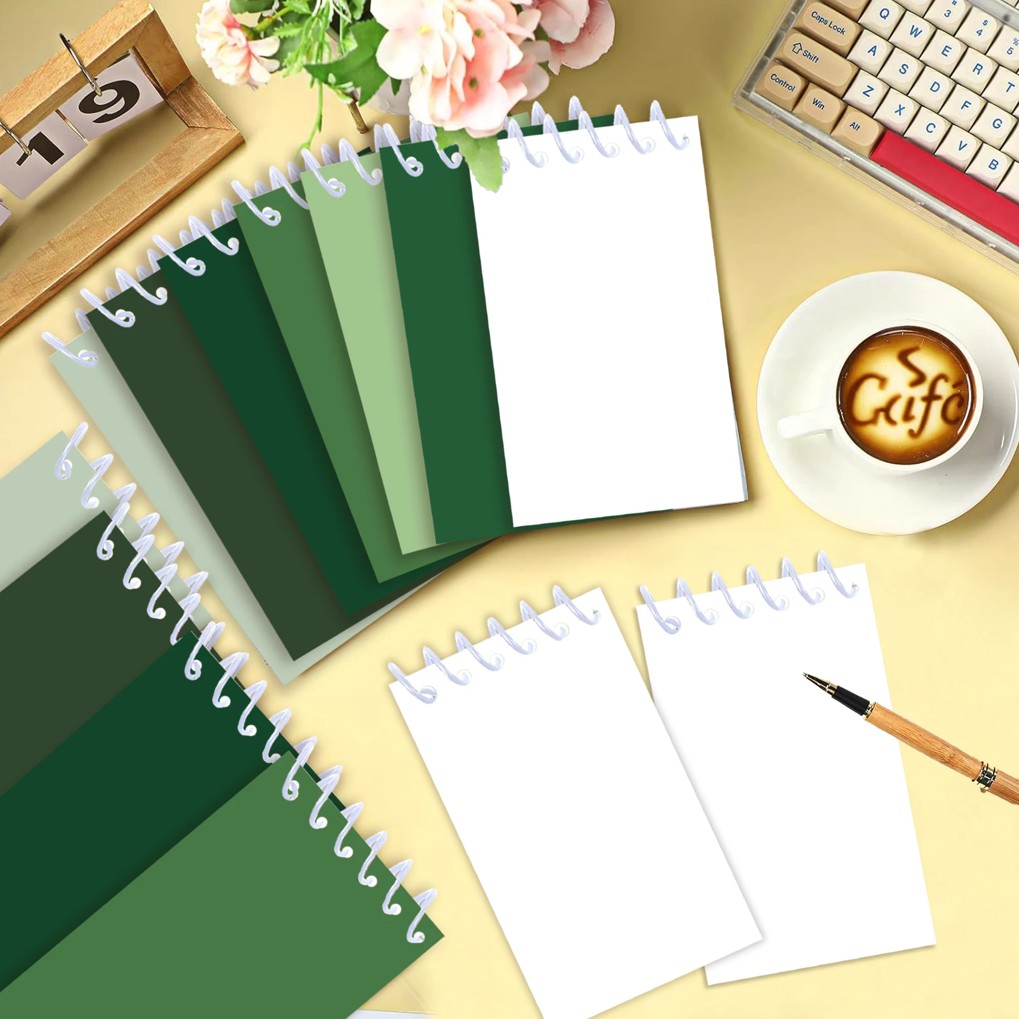 8/16/24pcs Solid Sage Green Mini Spiral Notebook Green Plain Cover Small Pocket Notepad for Office Classroom Party Favors
