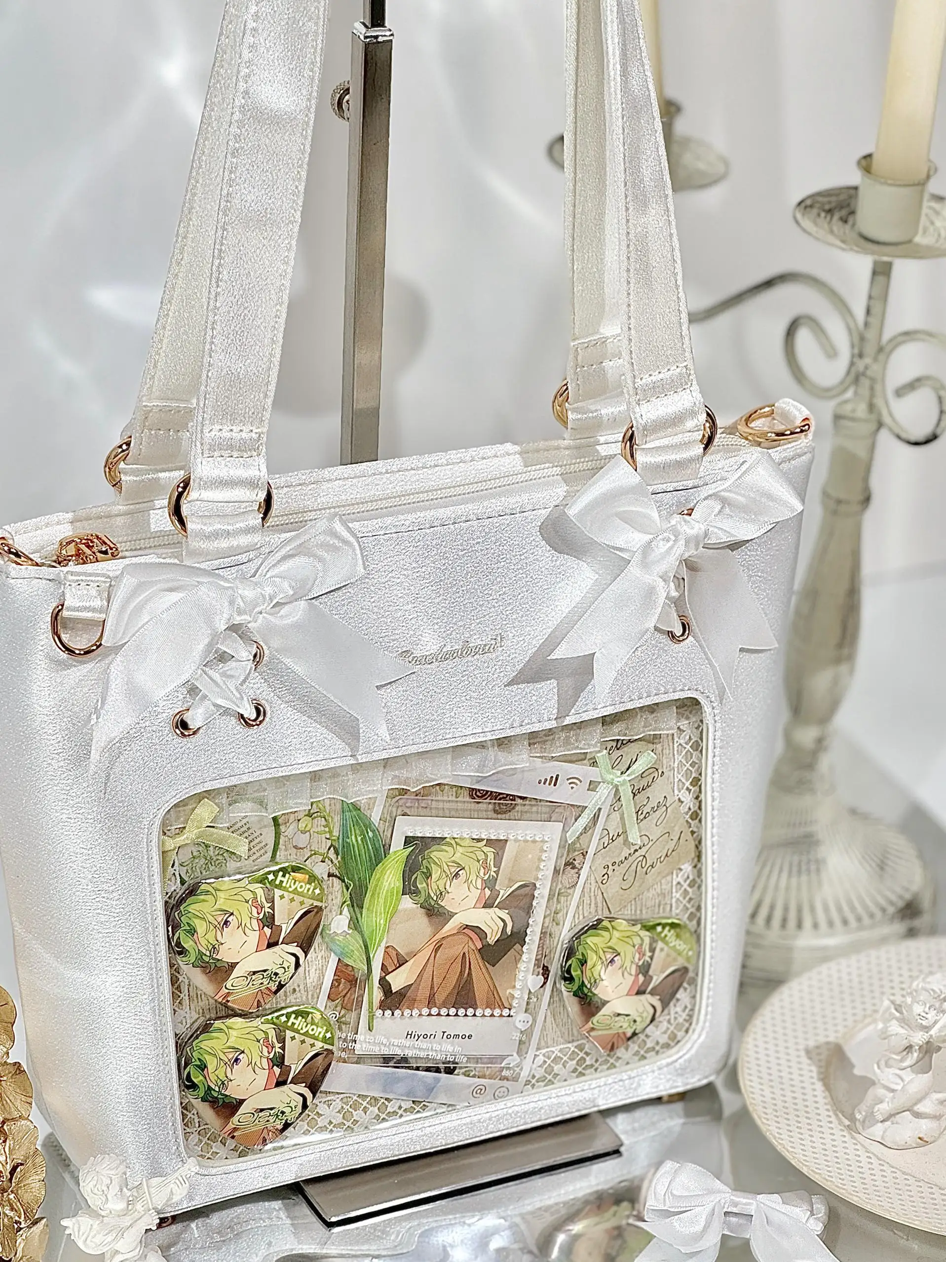 Original Japanese College Style Y2k Itabag Girls Cute Bow Satin Plaid Shoulder Bag Women's Casual All-Match Messenger Bag 2025