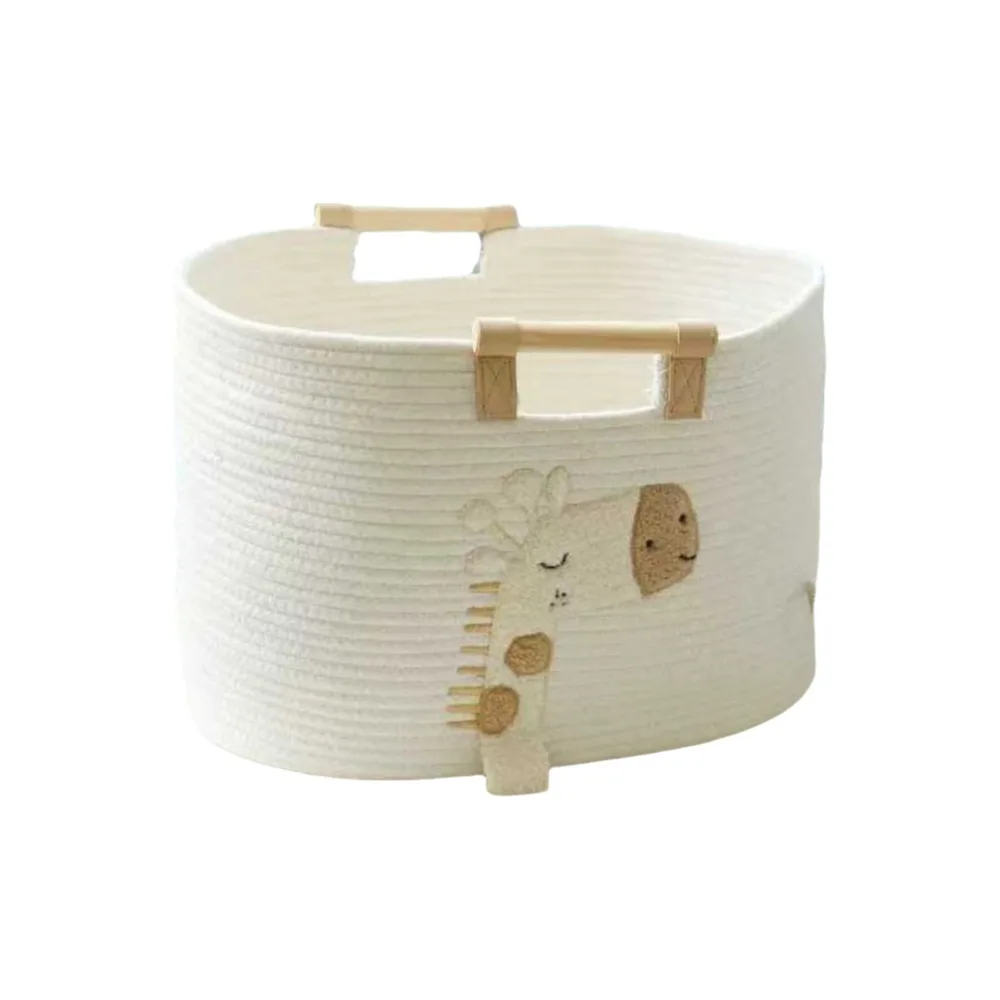 

Laundry Basket Cartoon Cotton Rope Storage Basket Portable with Handles Clutter Tidy Bin Cute Woven Storage Basket Bathroom