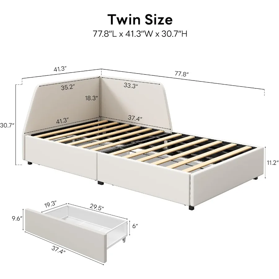 Premium Twin Corner Daybed with 2 Drawers and Headboard