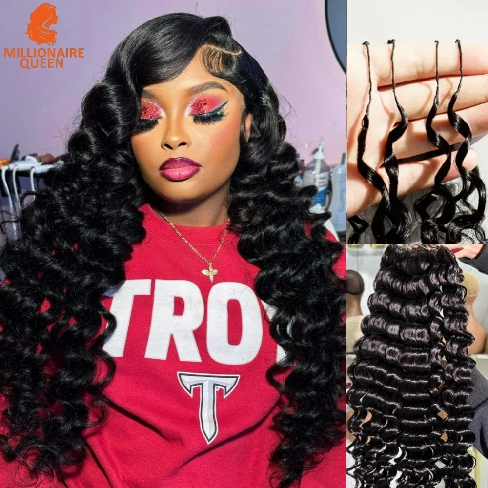 

Millionaire Queen 15A Deep Wave Feather Hair Extensions 100% Human Hair Knotless Pre-Separated Crochet Hair Extensions For Women